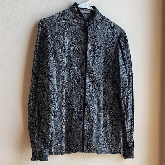 Jaeger Vintage 100% Wool Paisley Button Down Shirt Size Small - Picture 3 of 16
